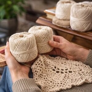 Vintage Coats Big Ball 3 Cord Crochet Thread Lot Ecru Cream Beige 8 Spools